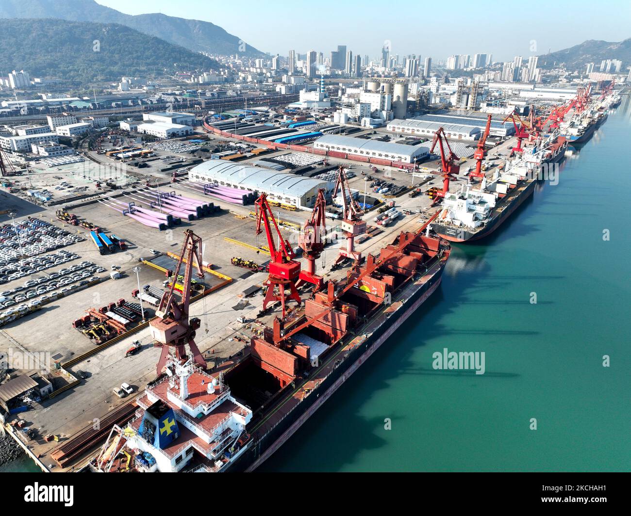 LIANYUNGANG, CHINA - NOVEMBER 5, 2022 - Cargo ships load and unload ...