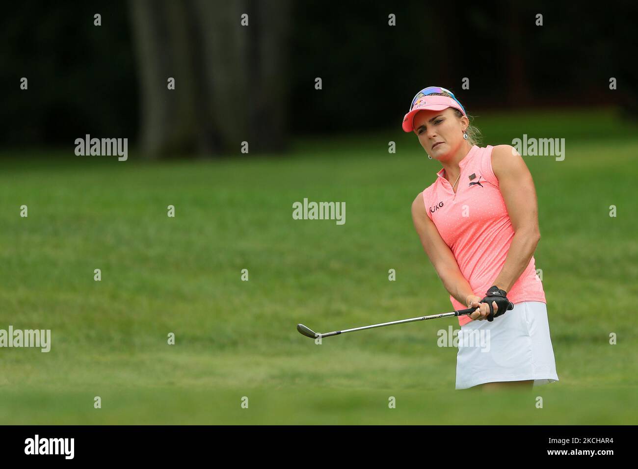 Lexi Thompson follows her shot on the third green during the third round of the Dow Great Lakes