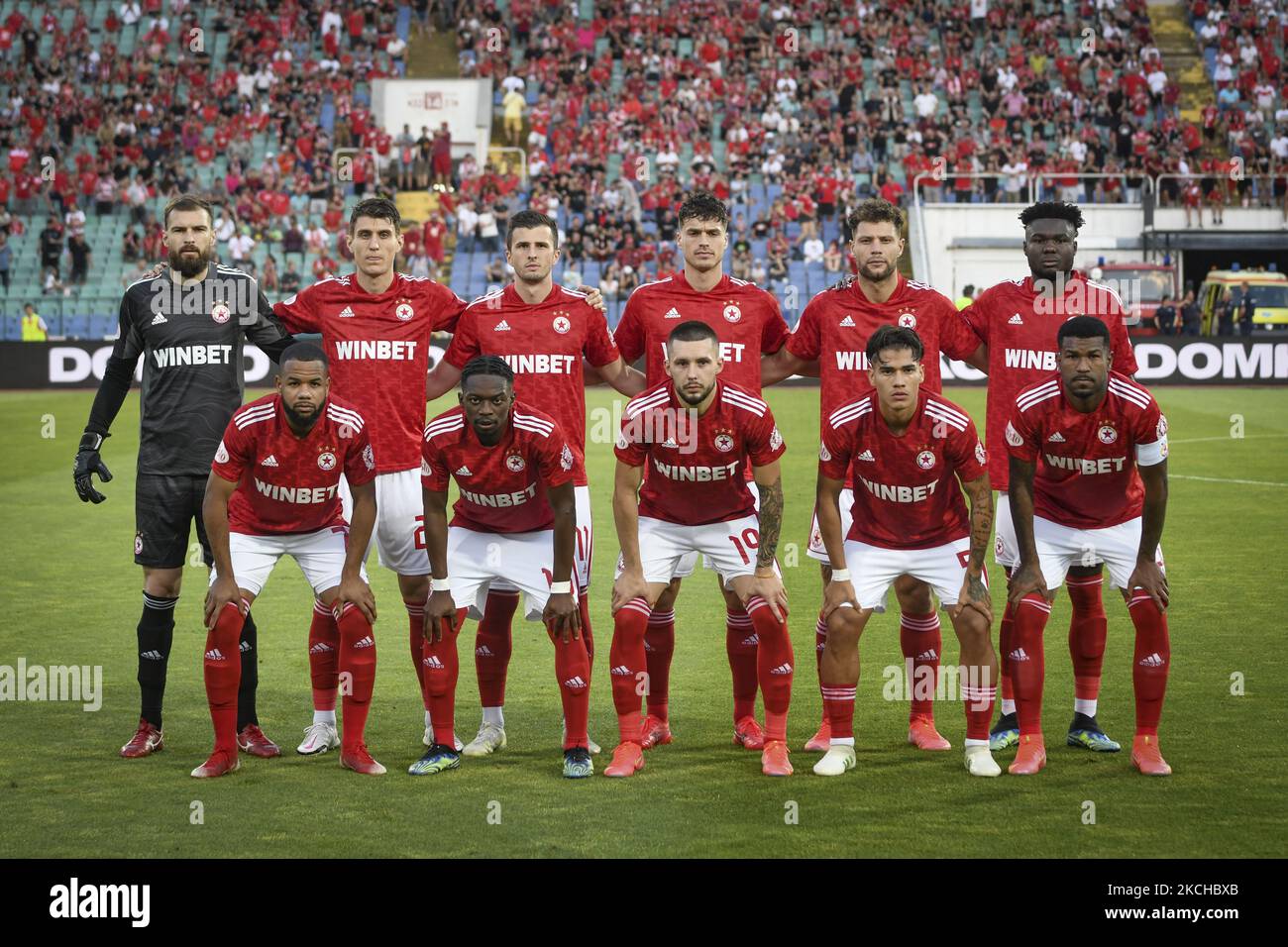 Team photo of CSKA Sofia before 2021 Bulgarian Supercup final between Ludogorets /Razgrad/ and CSKA Sofia on 17 July, 2021 in Sofia, Bulgaria (Photo by Georgi Paleykov/NurPhoto) Stock Photo