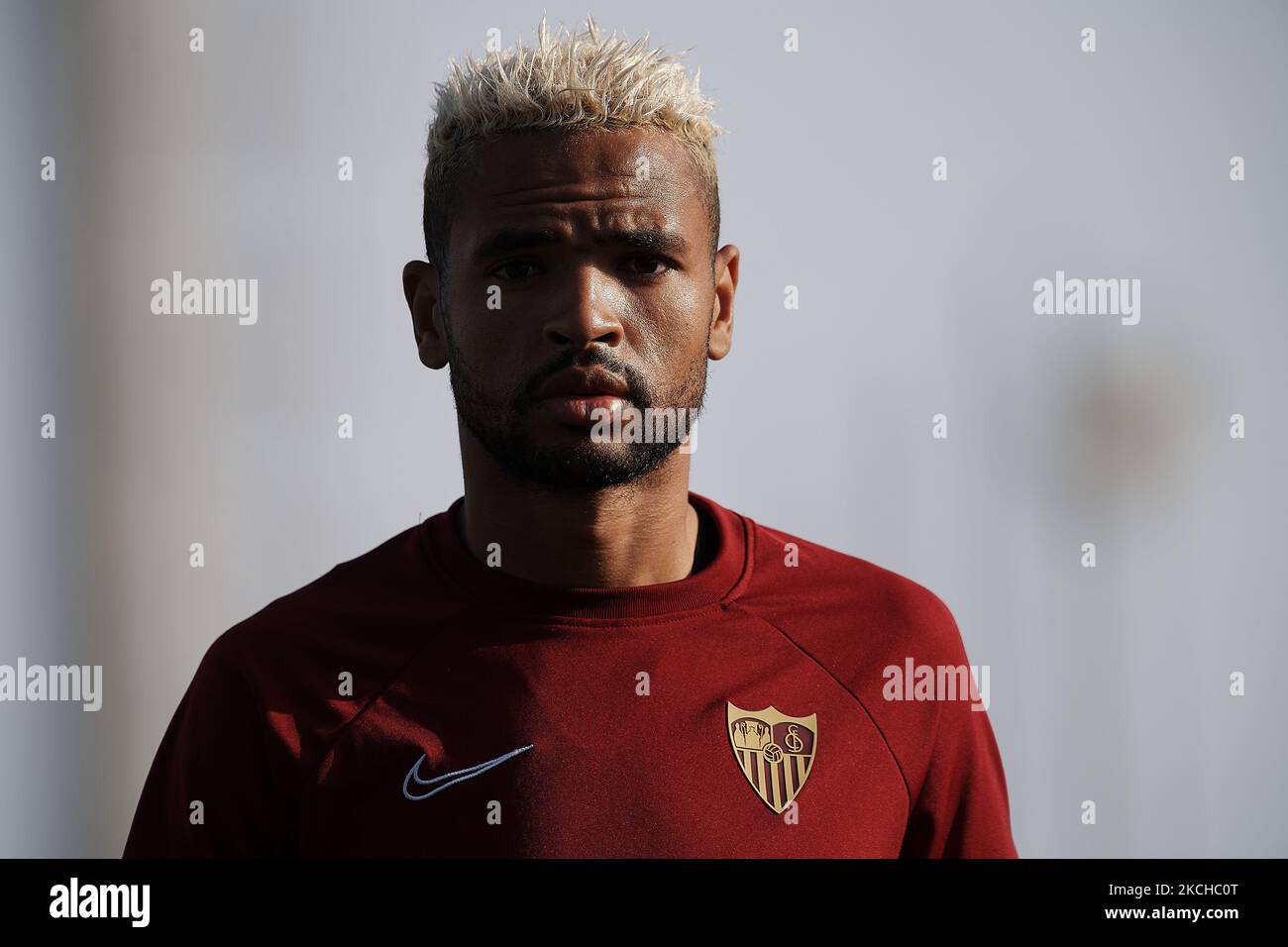 Youssef En-Nesyri of Sevilla during the warm-up before the pre-season friendly match between Sevilla CF and Coventry City at Pinatar Arena on July 17, 2021 in Murcia, Spain. (Photo by Jose Breton/Pics Action/NurPhoto) Stock Photo