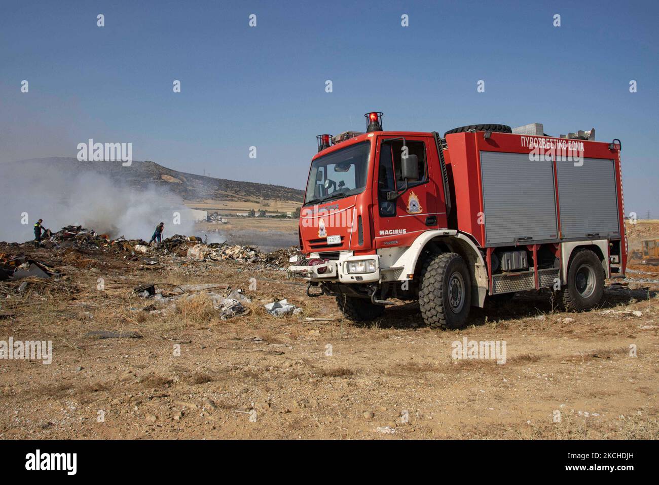 Firefighting forces fighting bushfires near Thessaloniki. The ...