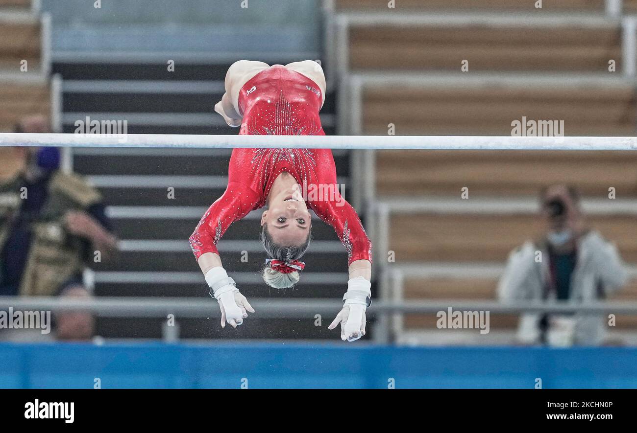 Mykayla Skinner of United States of America during women's qualification for the Artistic Gymnastics final at the Olympics at Ariake Gymnastics Centre, Tokyo, Japan on May 5, 2021. (Photo by Ulrik Pedersen/NurPhoto) Stock Photo