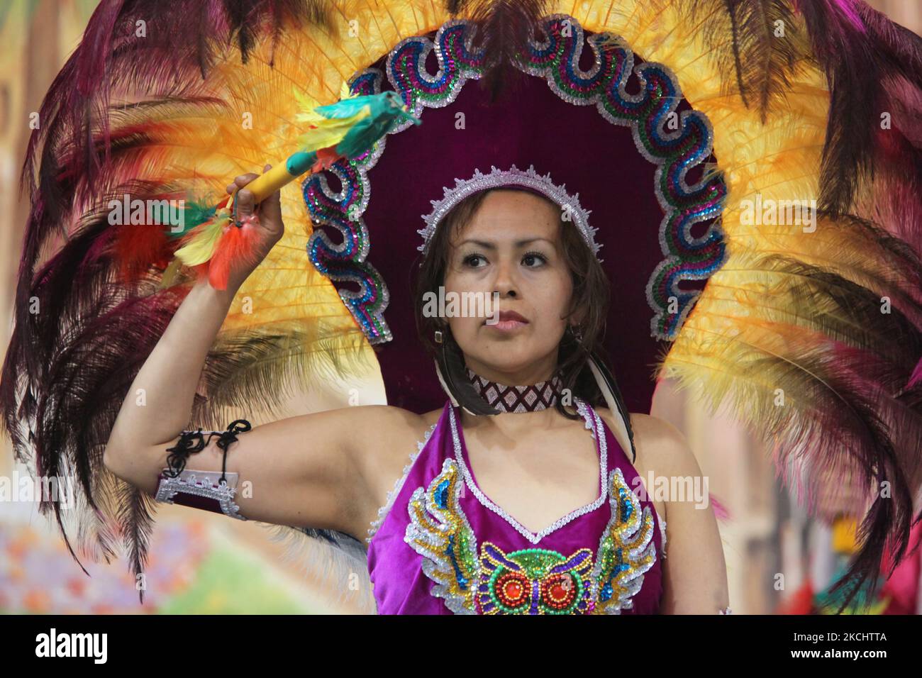 Bolivian dancer dressed in a traditional costume dancing the Tobas