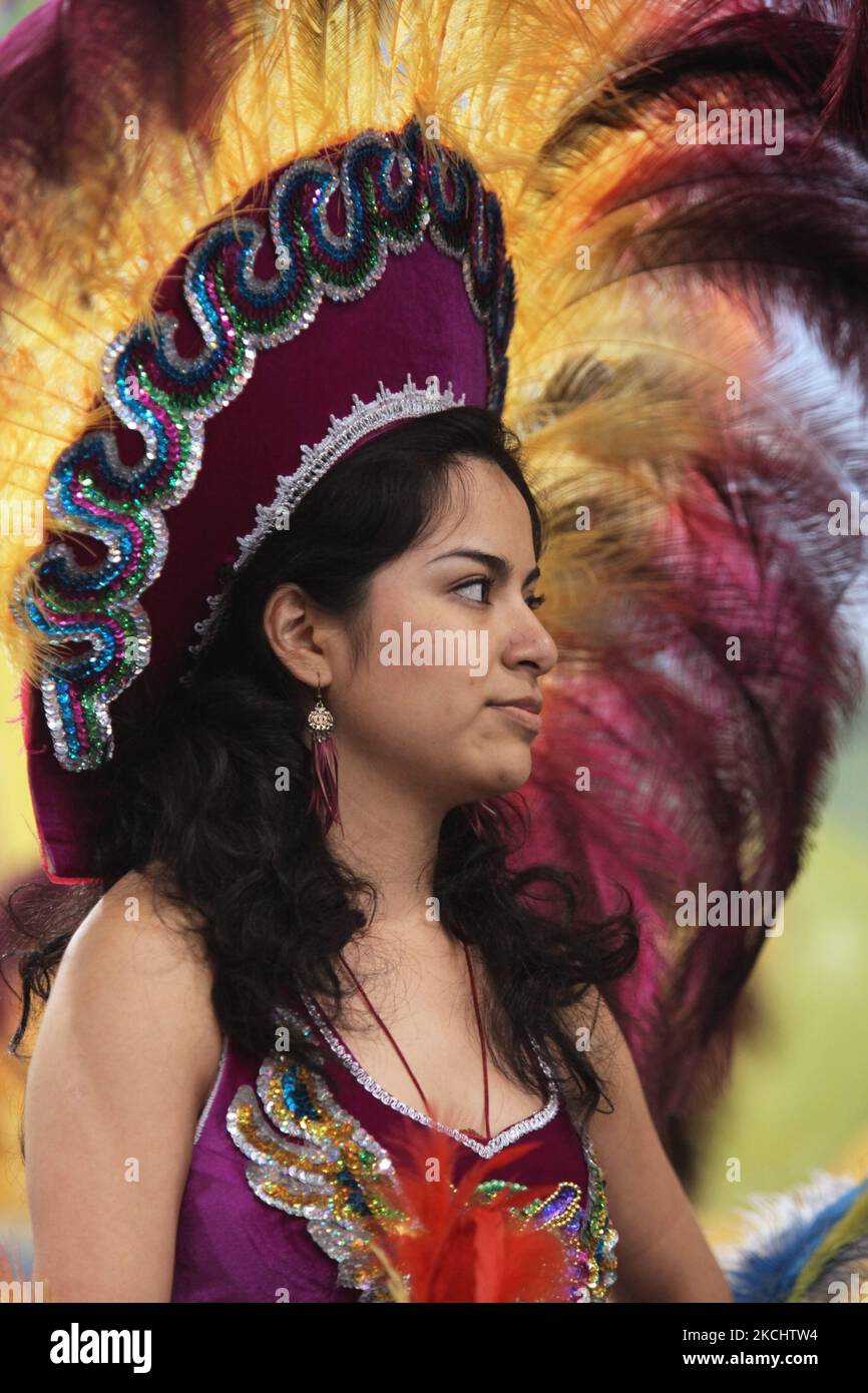 Bolivian dancer dressed in a traditional costume dancing the Tobas