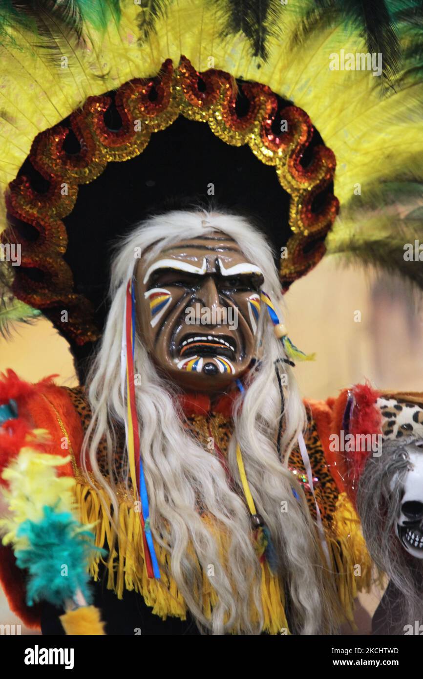 Bolivian masked dancer dressed in a traditional costume dancing the