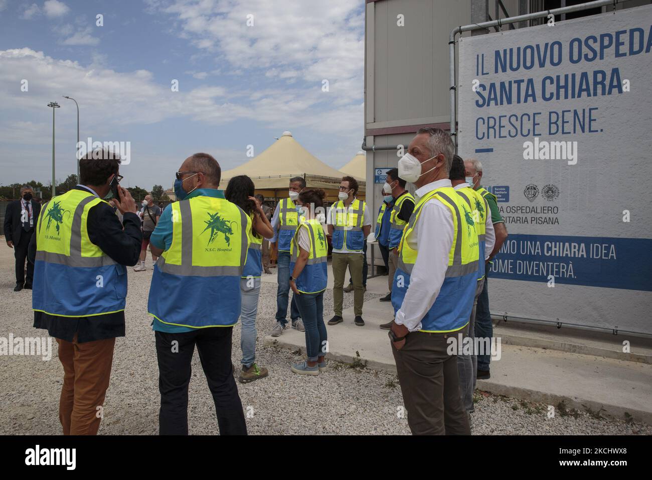 Eugenio Giani visits the new hospital's construction site in Pisa, Italy, on July 27, 2021. The new buildings will turn the hospital of Pisa into one of the largest in Europe. (Photo by Enrico Mattia Del Punta/NurPhoto) Stock Photo