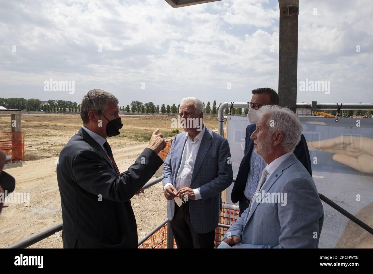 Eugenio Giani visits the new hospital's construction site in Pisa, Italy, on July 27, 2021. The new buildings will turn the hospital of Pisa into one of the largest in Europe. (Photo by Enrico Mattia Del Punta/NurPhoto) Stock Photo