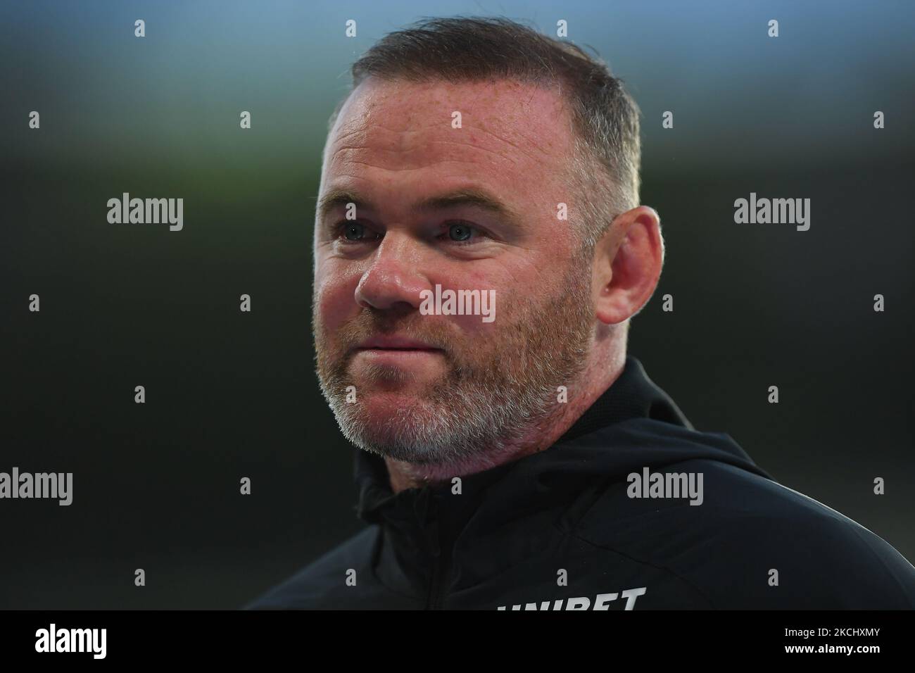 Wayne Rooney, manager of Derby County gets interviewed by the waiting media during the Pre-season Friendly match between Derby County and Real Betis Balompi at the Pride Park, Derby on Wednesday 28th July 2021. (Photo by Jon Hobley/MI News/NurPhoto) Stock Photo