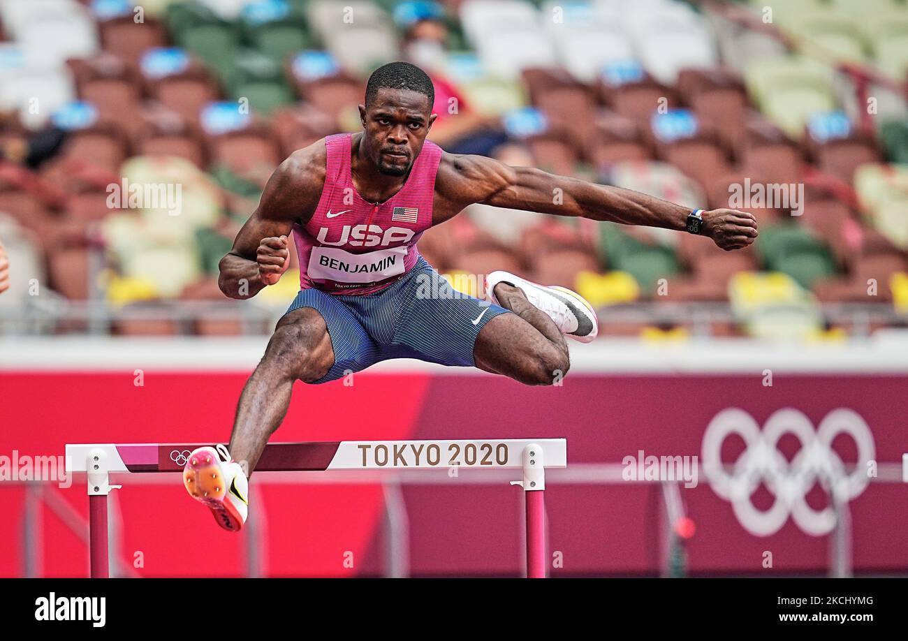 Benjamin Rai from USA during 400 meter hurdles for men at the Tokyo