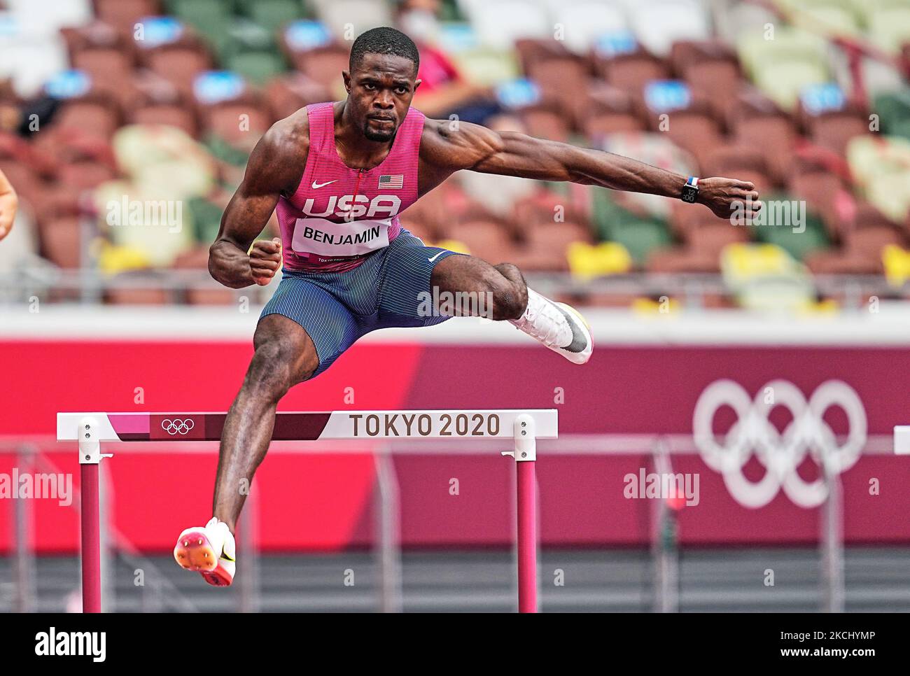 Benjamin Rai from USA during 400 meter hurdles for men at the Tokyo