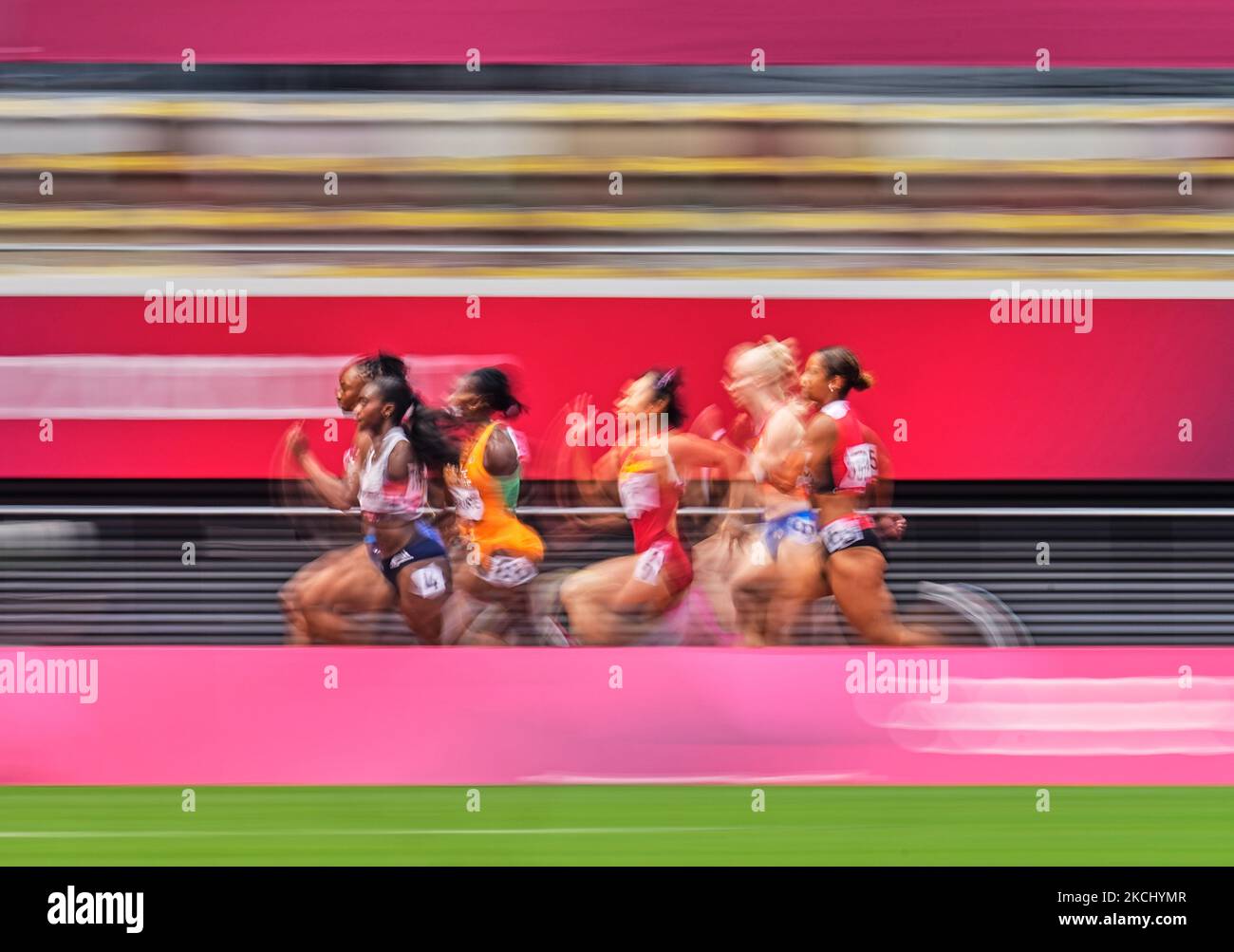 Dina Asher Smith from Great Britain and Daniels Teahna from USA during 100 meter for women at