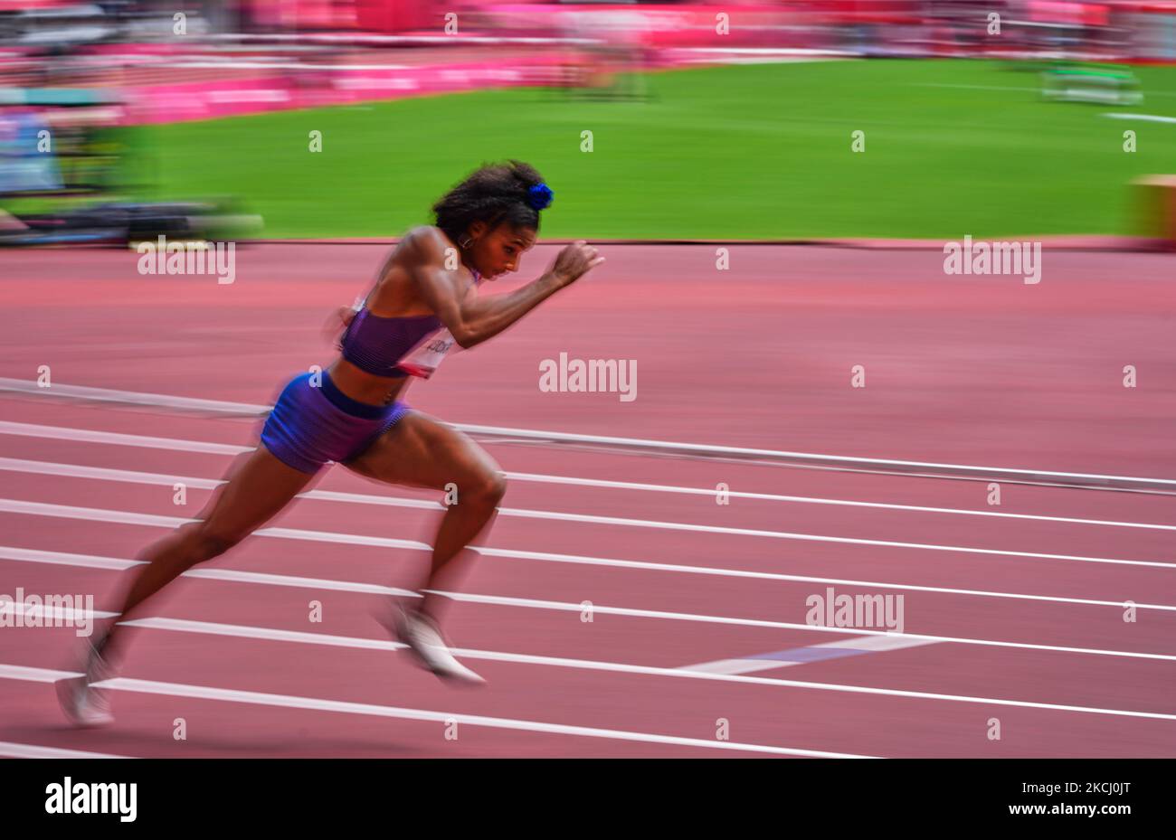 Melissa Gonzalez from Colombia during 400 meter hurdles for women at