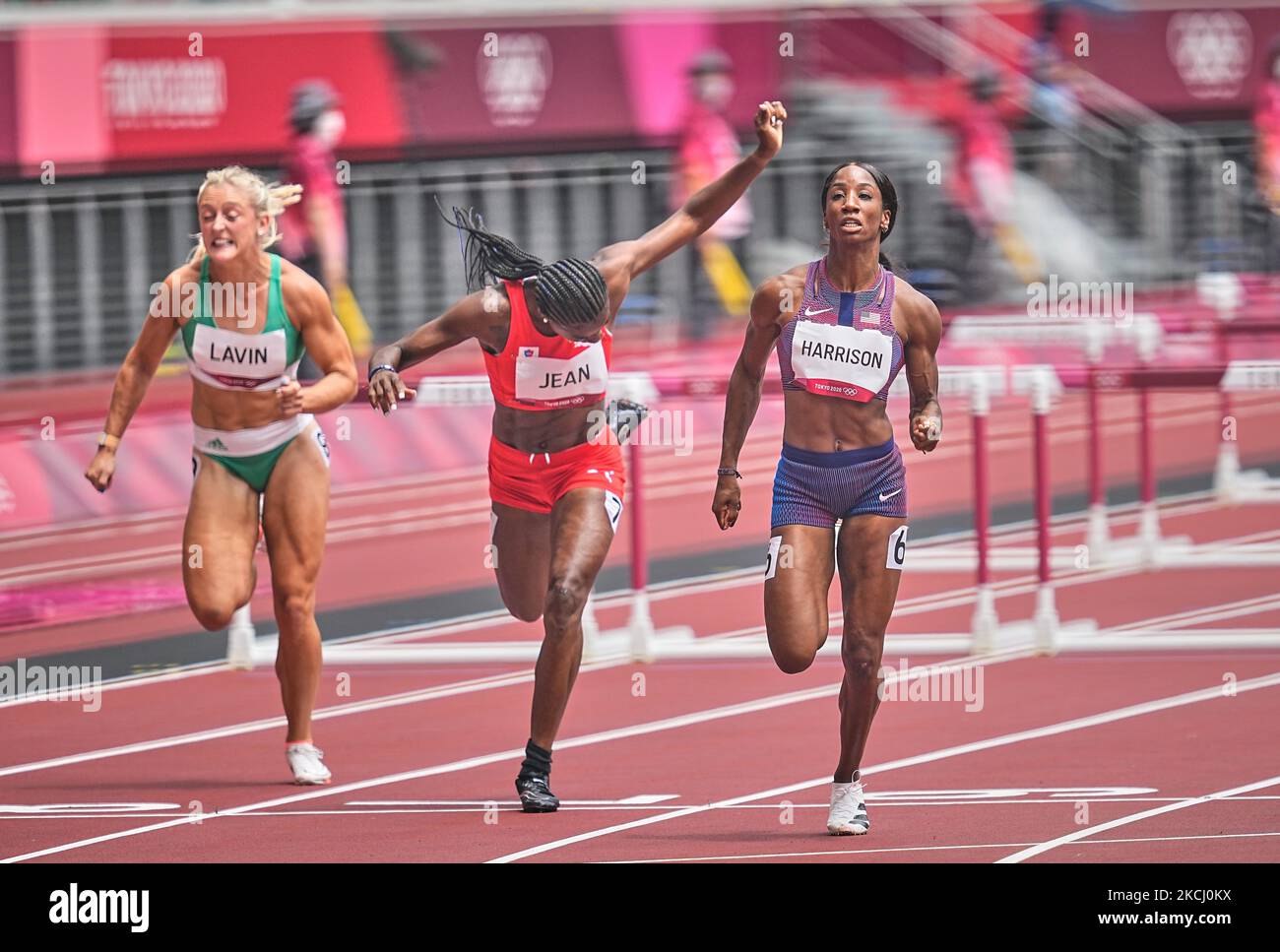 Kendra Harrison from USA during 100 meter hurdles for women at the Tokyo Olympics, Tokyo Olympic stadium, Tokyo, Japan on July 31, 2021. (Photo by Ulrik Pedersen/NurPhoto) Stock Photo