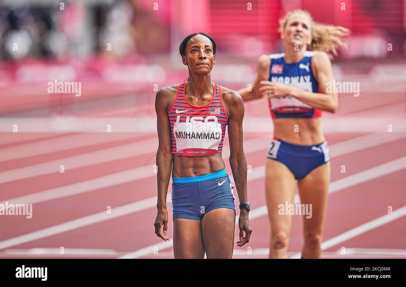 Dalilah Muhammad from USA during 400 meter hurdles for women at the Tokyo Olympics, Tokyo Olympic stadium, Tokyo, Japan on July 31, 2021. (Photo by Ulrik Pedersen/NurPhoto) Stock Photo