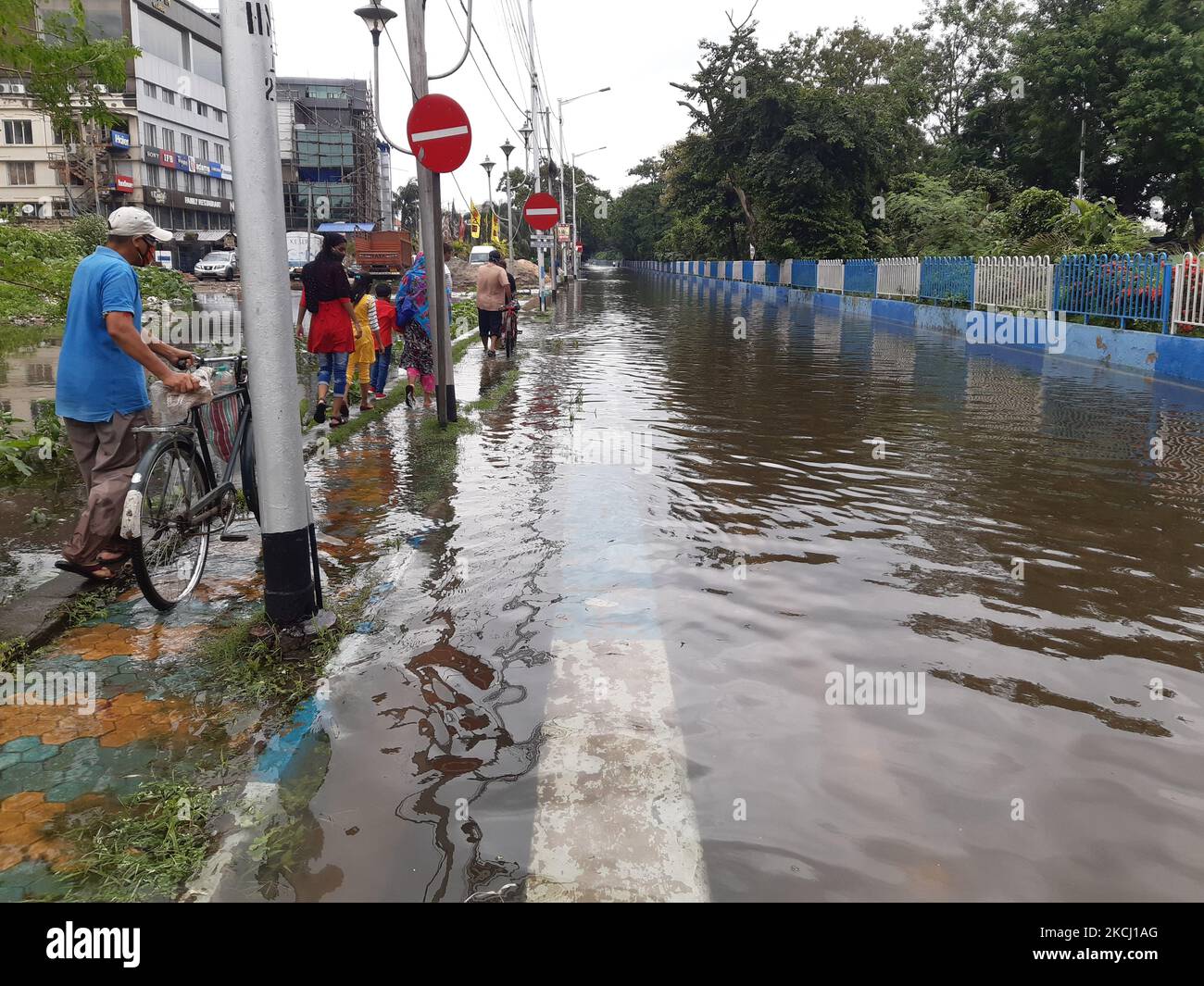 A flooded street at the Heavy monsoon rains in Near Kolkata on July 31 ...