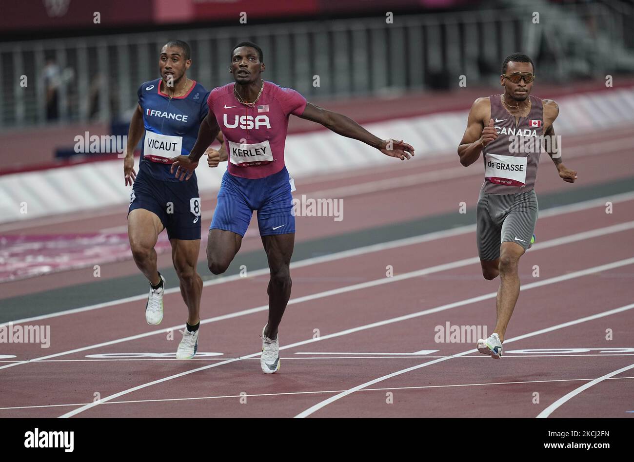 Fred Kerley during 100 meter for men at the Tokyo Olympics, Tokyo