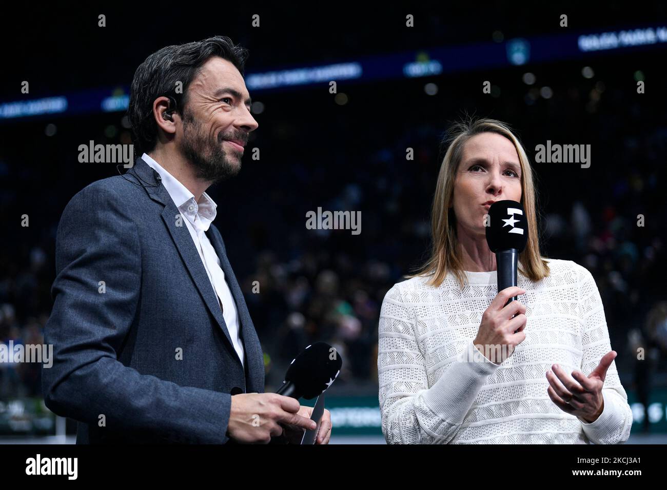 Paris, France. 04th Nov, 2022. Justine Henin, consultant for the television TV channel Eurosport during the Rolex Paris Masters, ATP Masters 1000 tennis tournament, on November 4, 2022 at Accor Arena in Paris, France. Photo by Victor Joly/ABACAPRESS.COM Credit: Abaca Press/Alamy Live News Stock Photo