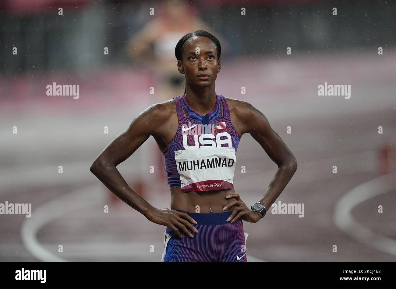 Dalilah Muhammad during 400 meter hurdles for women at the Tokyo