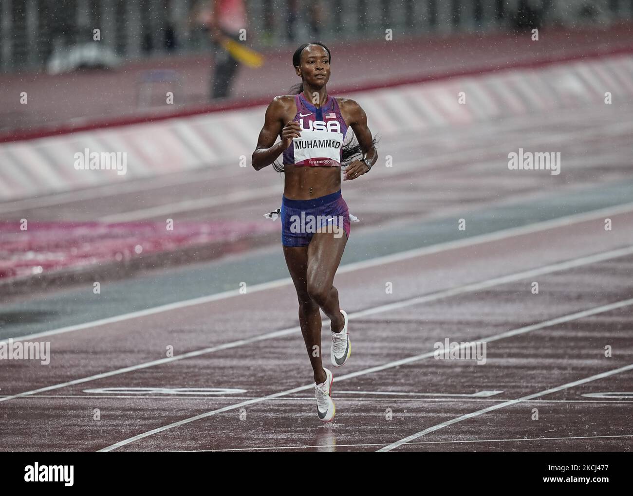 Dalilah Muhammad during 400 meter hurdles for women at the Tokyo