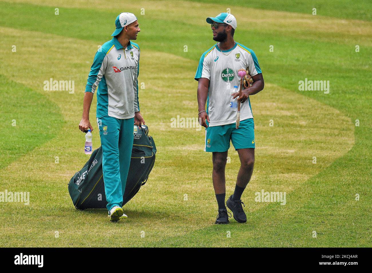 Australia's Cricket Ashton Agar (L) during practice session at Sher e
