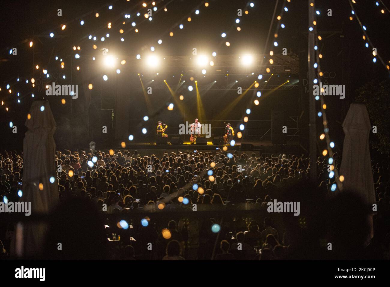 Manu Chao performs in Padua, Italy, on August 2, 2021 during his tour ''El Chapulin Solo'' at the Parco della Musica (Photo by Roberto Silvino/NurPhoto) Stock Photo