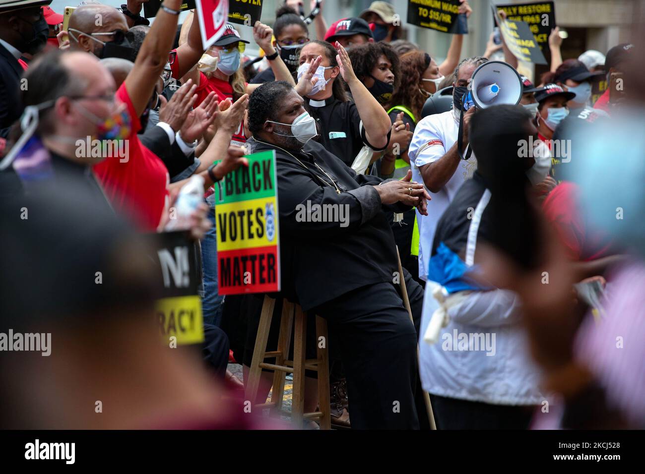 Reverend William Barber attends the Poor People's Campaign Moral Monday demonstration and civil disobedience action near the U.S. Capitol in Washington, D.C. on August 2, 2021 (Photo by Bryan Olin Dozier/NurPhoto) Stock Photo