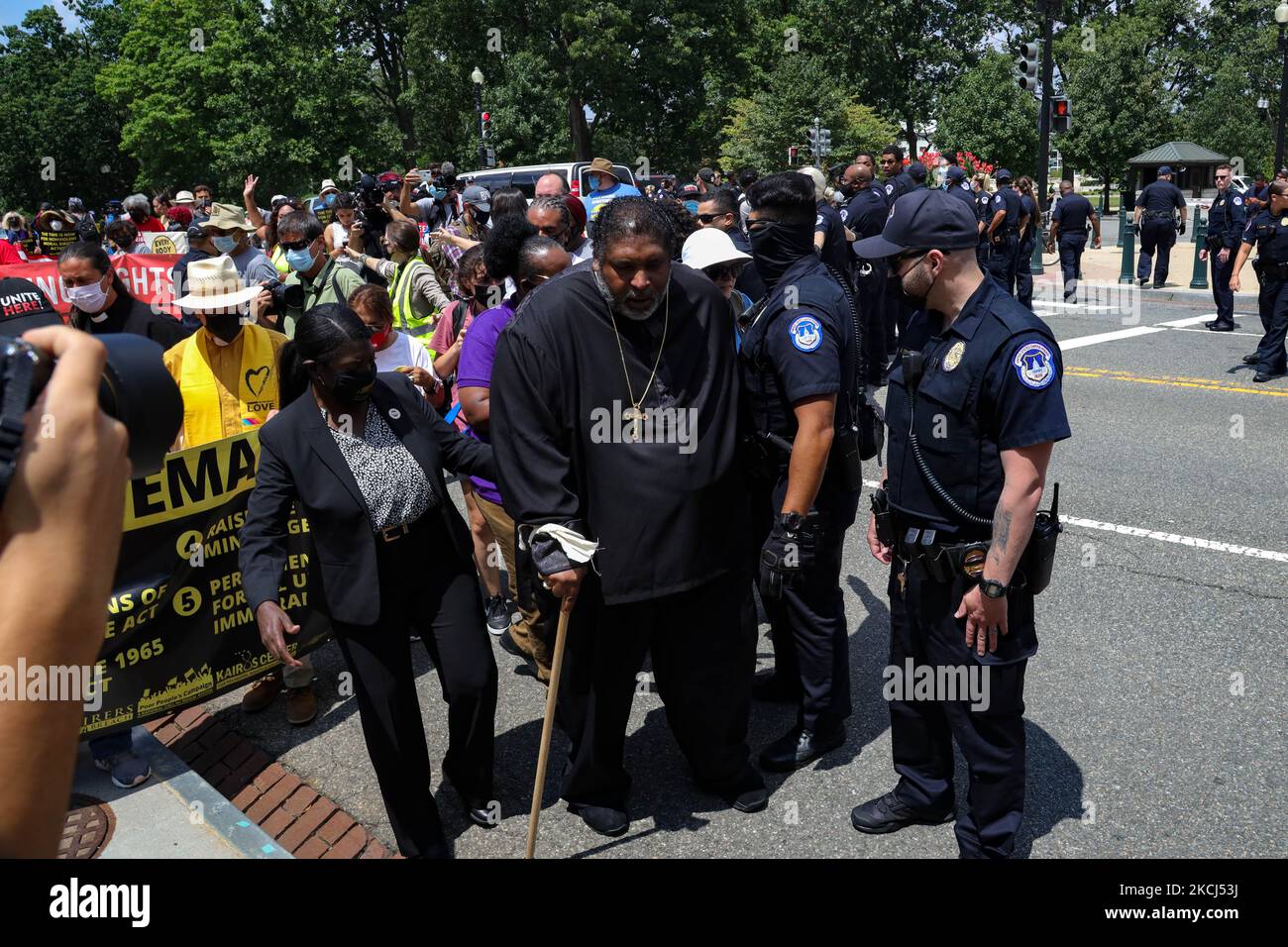 Reverend William Barber II marches in the Poor People's Campaign Moral Monday demonstration and civil disobedience action near the U.S. Capitol in Washington, D.C. on August 2, 2021 (Photo by Bryan Olin Dozier/NurPhoto) Stock Photo