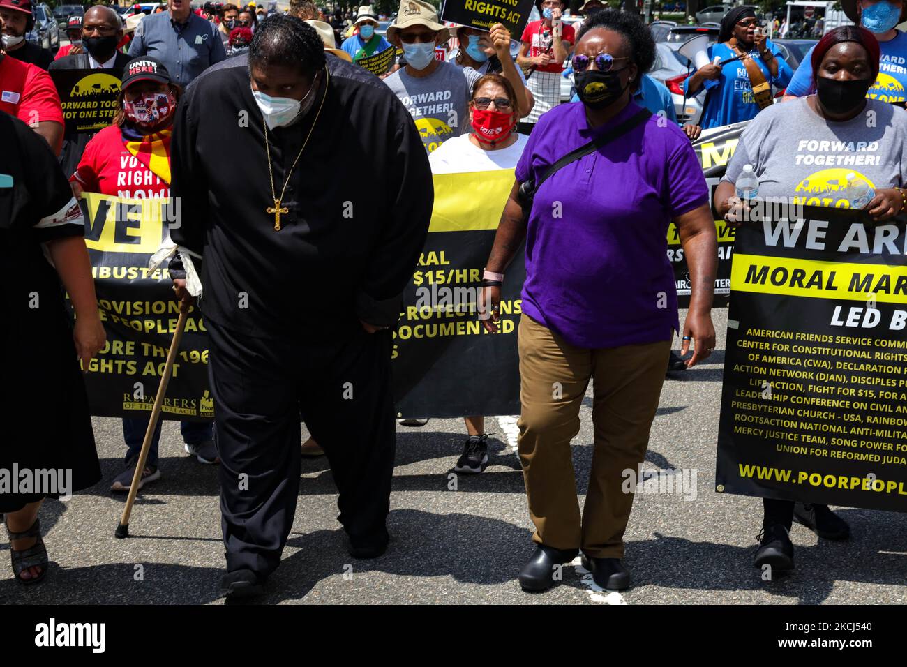 Reverend William Barber II marches in the Poor People's Campaign Moral Monday demonstration and civil disobedience action near the U.S. Capitol in Washington, D.C. on August 2, 2021 (Photo by Bryan Olin Dozier/NurPhoto) Stock Photo