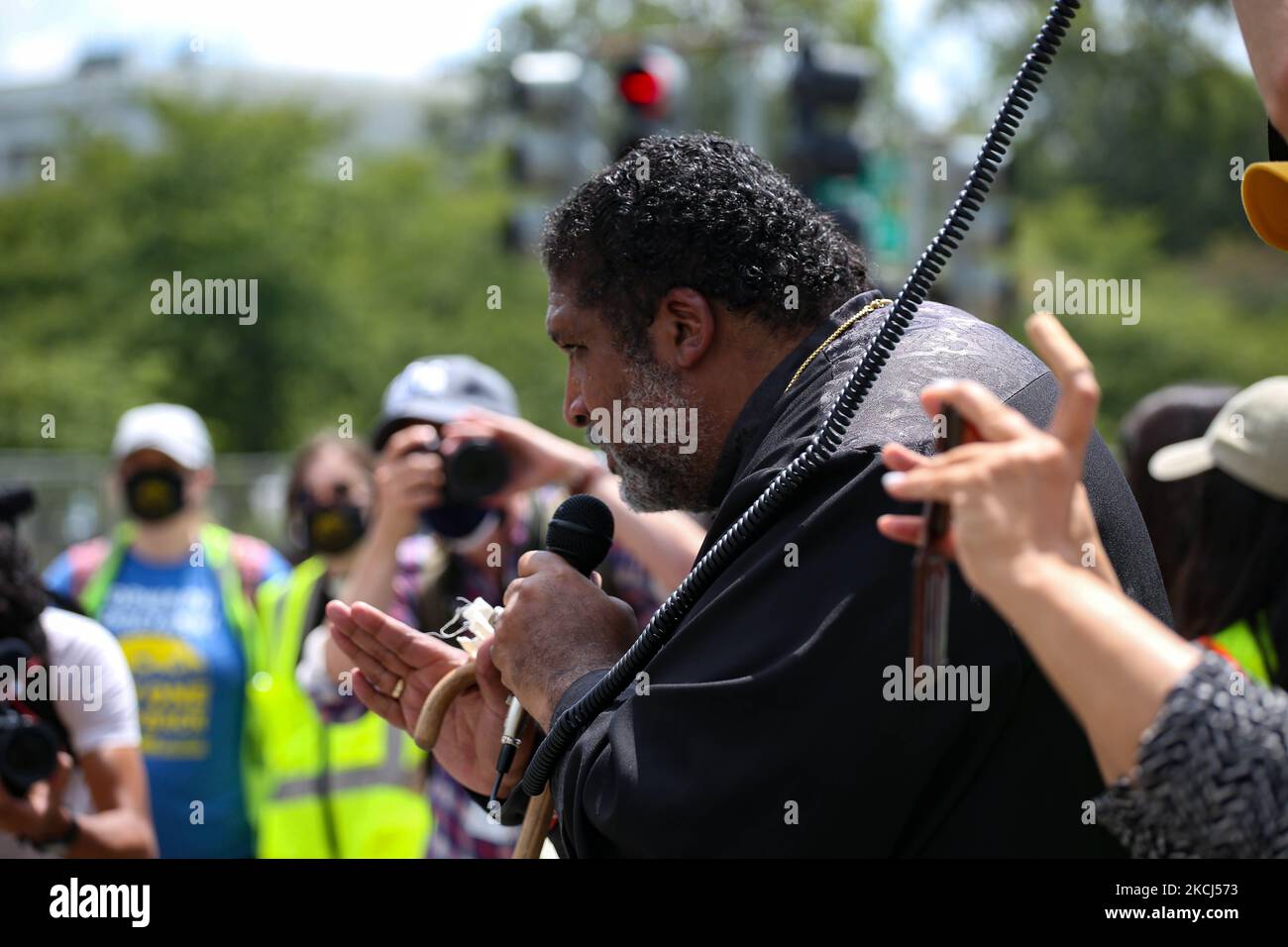 Reverend William Barber II speaks at the Poor People's Campaign Moral Monday demonstration and civil disobedience action near the U.S. Capitol in Washington, D.C. on August 2, 2021 (Photo by Bryan Olin Dozier/NurPhoto) Stock Photo