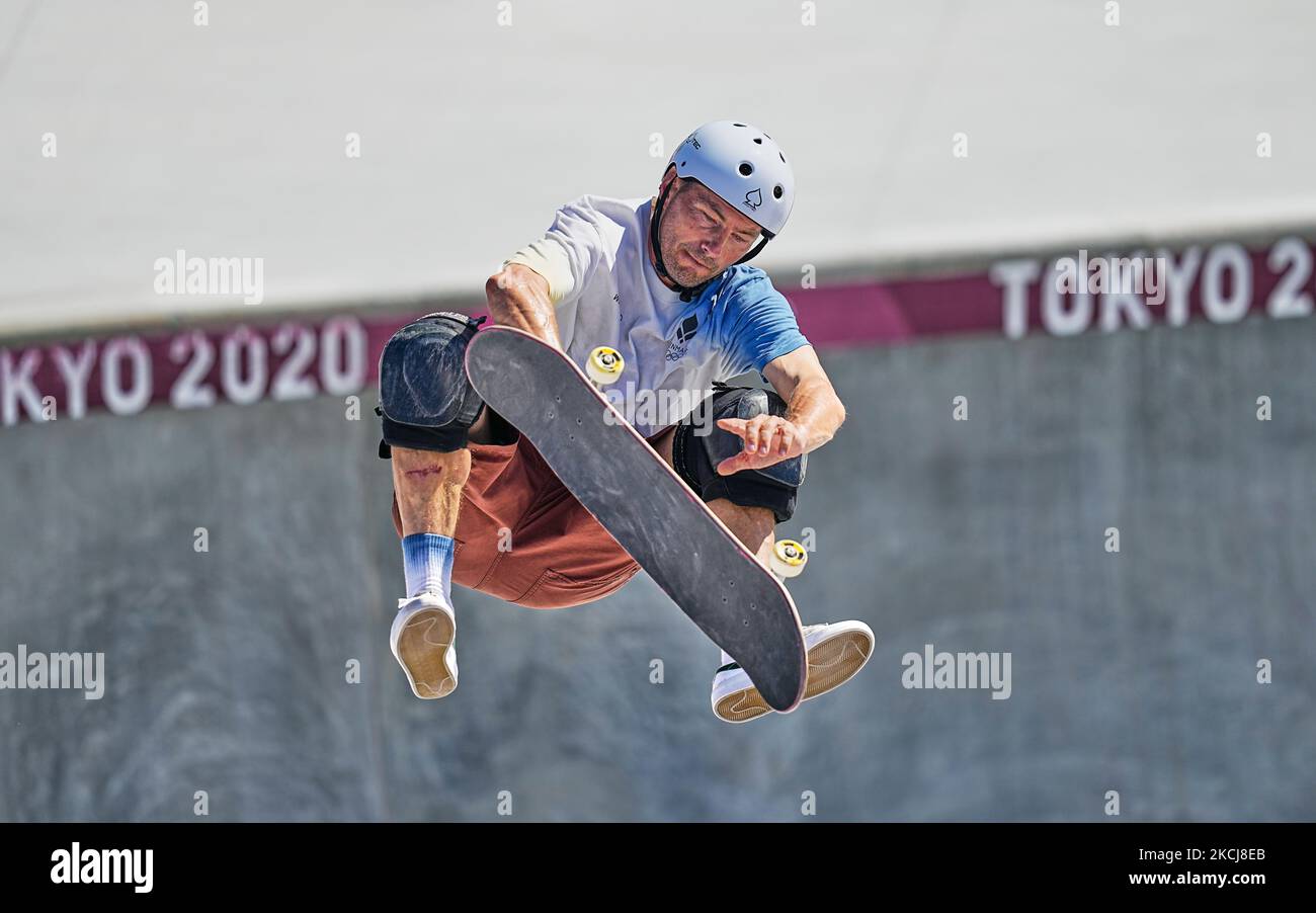Rune Glifberg from Denmark during mens park skateboard at the Olympics ...