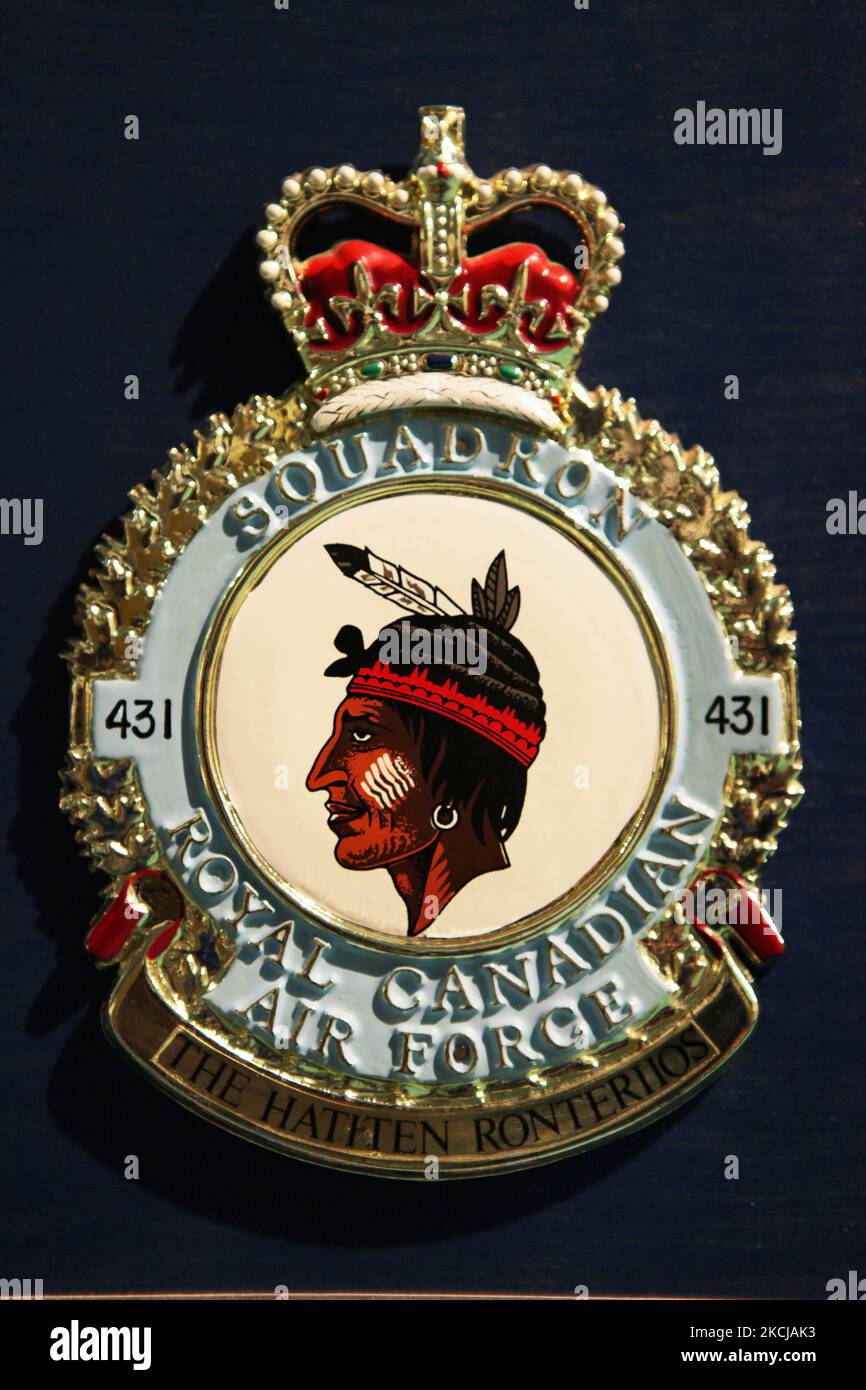 Royal Canadian Air Force emblem from the 'Iroquois Squadron' on display in the National Air Force Museum of Canada in Trenton, Ontario, Canada, on June 10, 2012. The 431 'Iroquois Squadron' was active during WWII and was formed on November 11, 1942. (Photo by Creative Touch Imaging Ltd./NurPhoto) Stock Photo