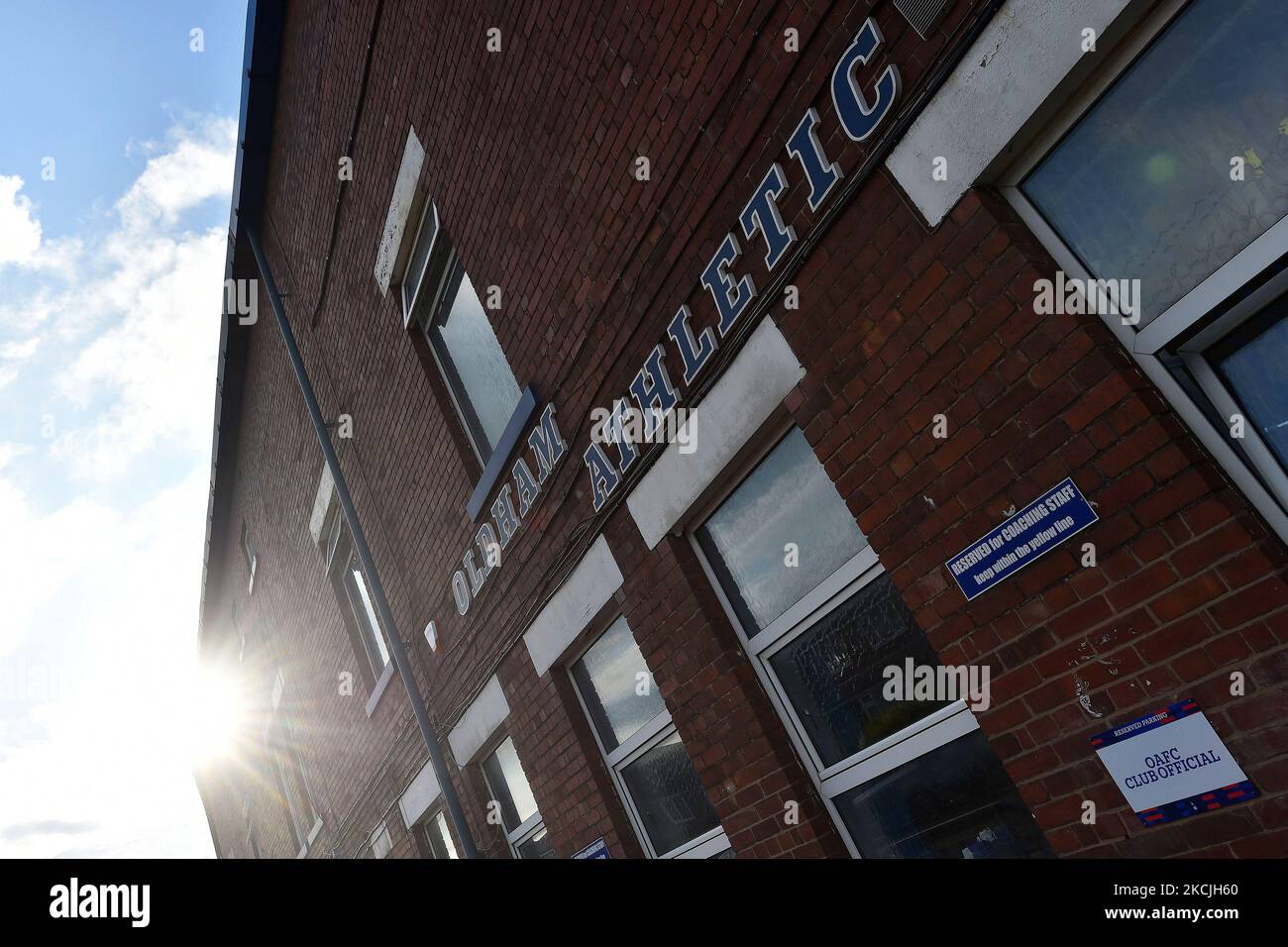 General views around Boundary Park before the Carabao Cup match between Oldham Athletic and Tranmere Rovers at Boundary Park, Oldham, England on 10th August 2021. (Photo by Eddie Garvey/MI News/NurPhoto) Stock Photo