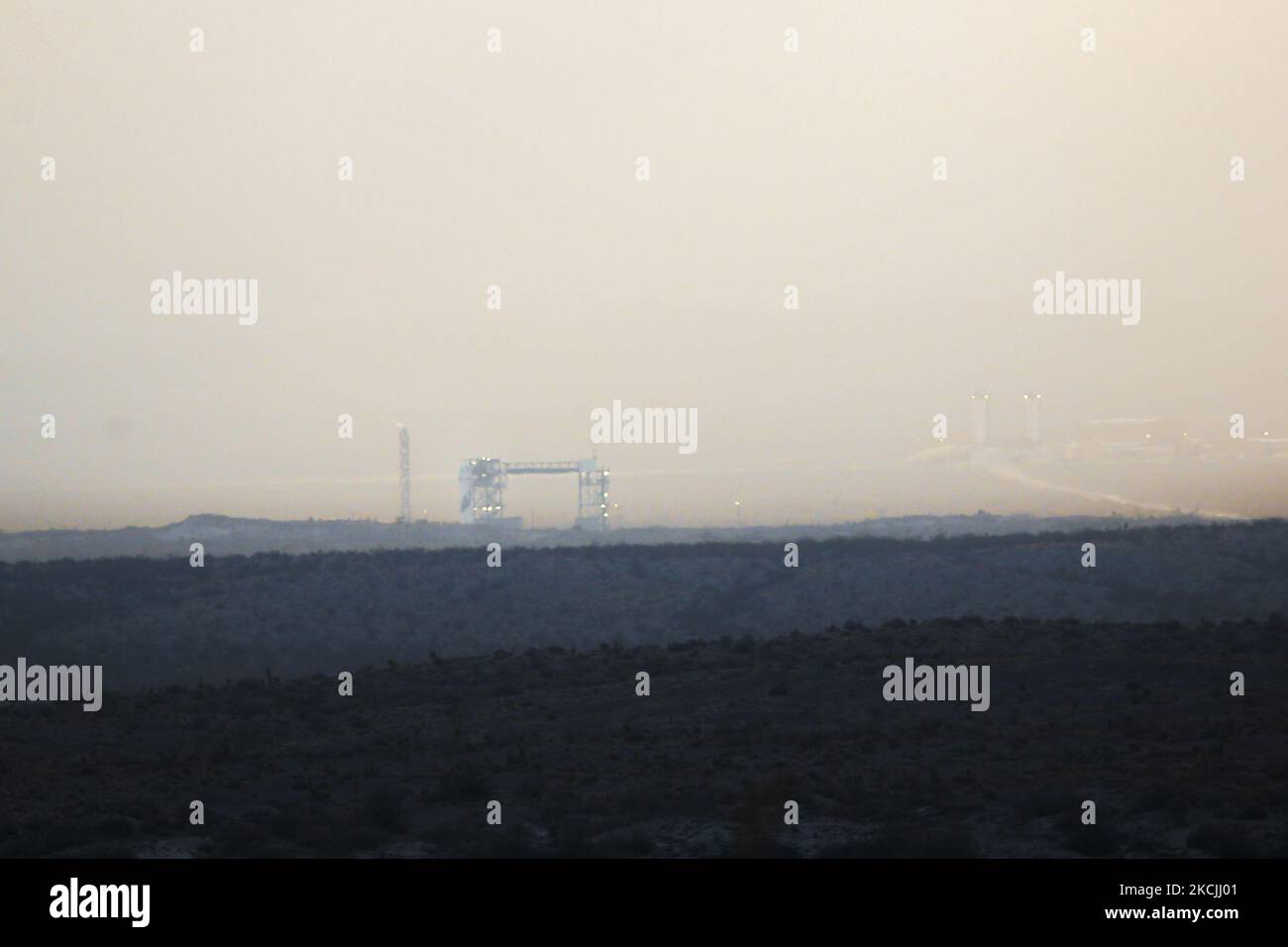 Blue Origin's Launch Site One is seen through the morning haze in the