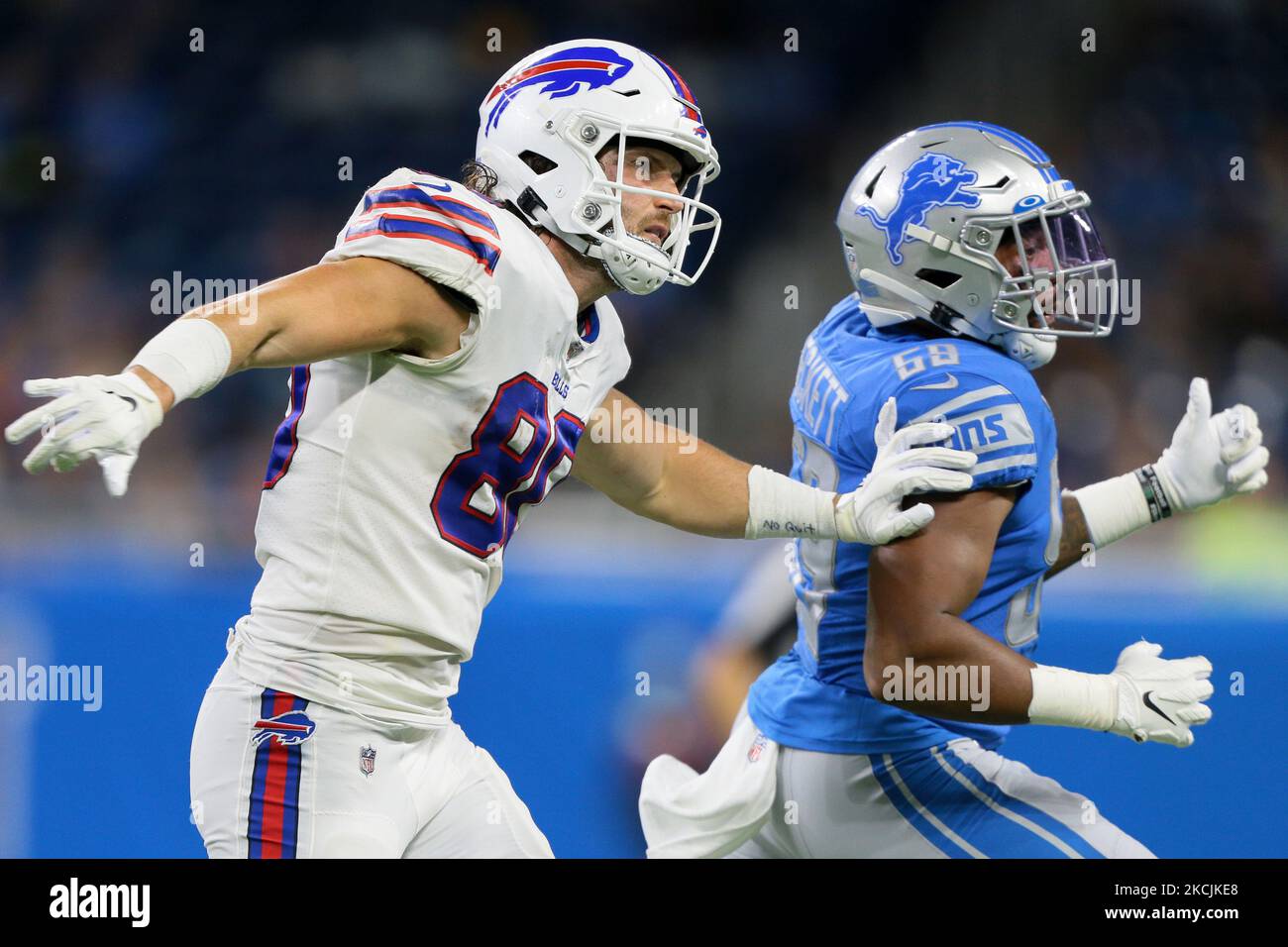 Buffalo Bills tight end Jacob Hollister (80) in action against the Detroit  Lions during an NFL preseason football game, Friday, Aug. 13, 2021, in  Detroit. (AP Photo/Rick Osentoski Stock Photo - Alamy