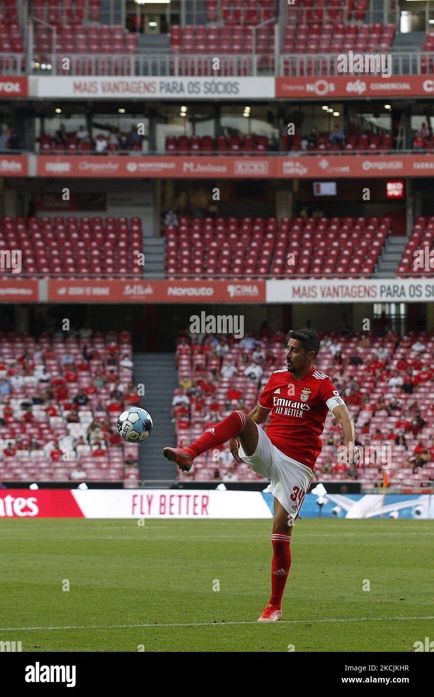 Andre Almeida in action during the match for Liga BWIN between SL Benfica and Arouca FC, at Estádio da Luz, Lisboa, Portugal, 14, August, 2021 (Photo by João Rico/NurPhoto) Stock Photo