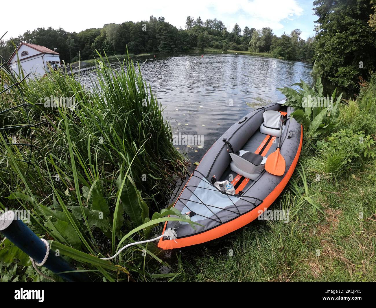 Itwit 3 (Decathlon brand) Inflatable Kayak on a Radunia river bank is seen  in Gdansk, Poland on 15 August 2021 (Photo by Michal Fludra/NurPhoto Stock  Photo - Alamy