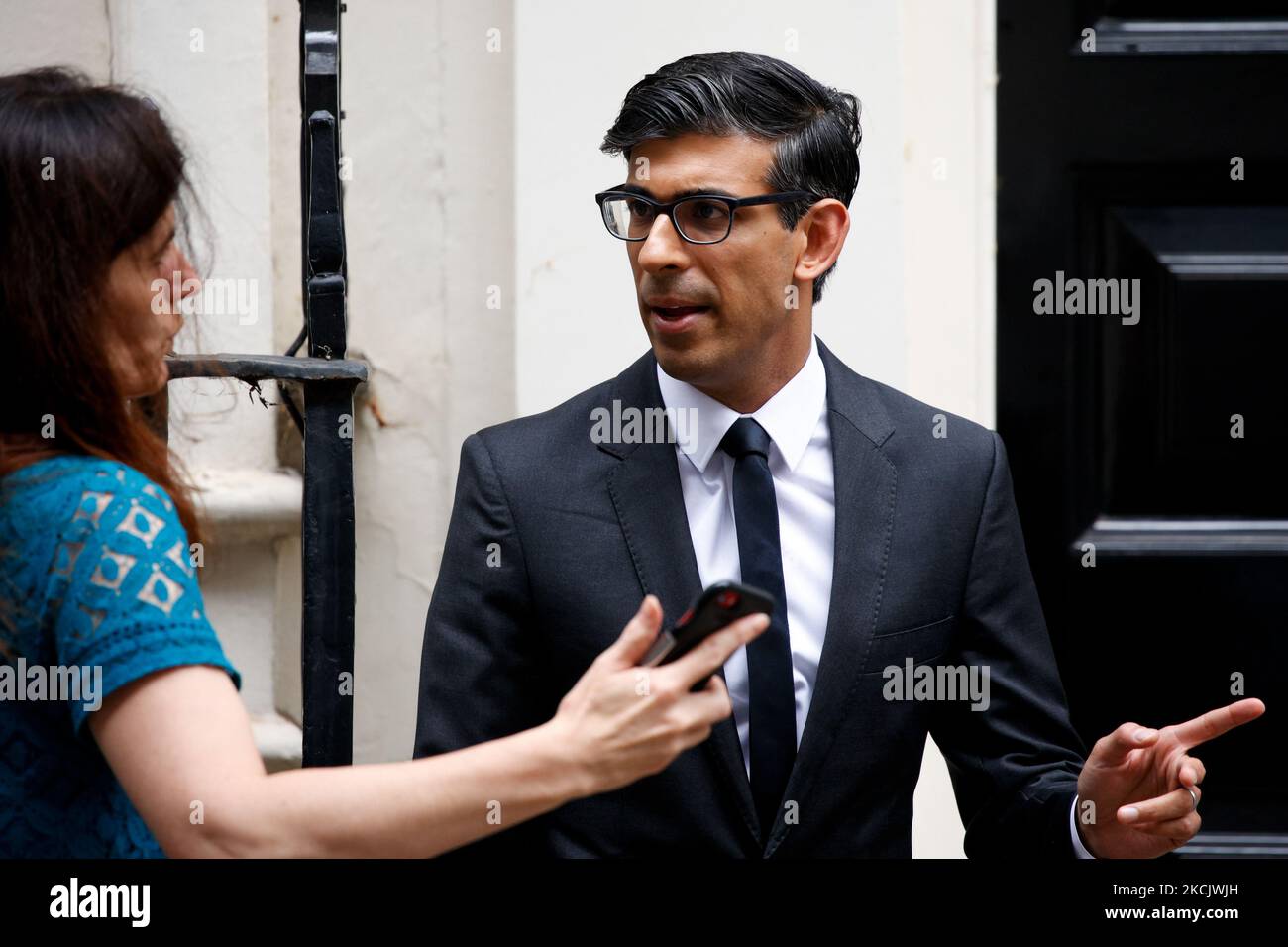 British Chancellor of the Exchequer Rishi Sunak, Conservative Party MP for Richmond (Yorks), stands outside 11 Downing Street in London, England, on August 18, 2021. (Photo by David Cliff/NurPhoto) Stock Photo