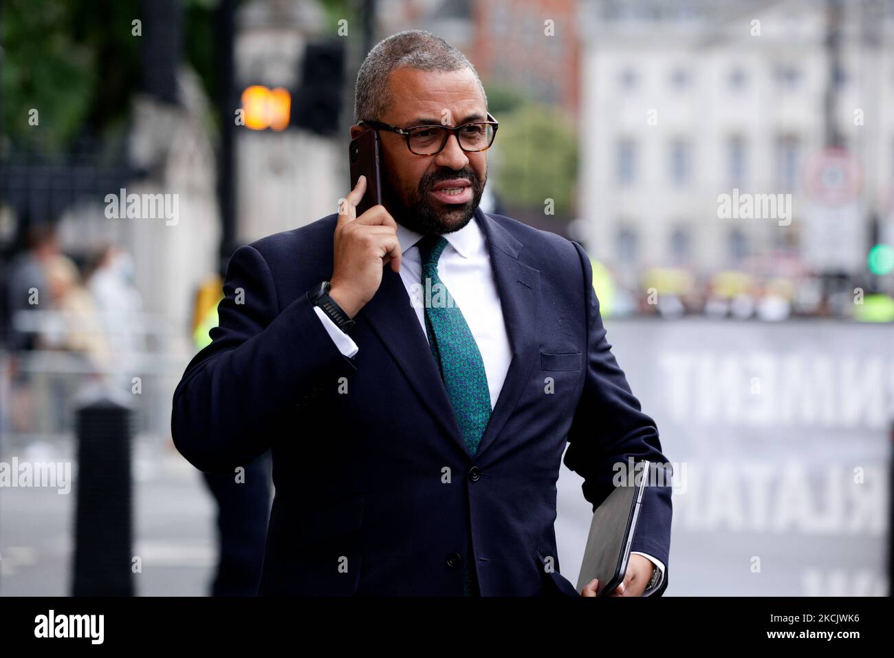 British Foreign Office Minister for Middle East and North Africa James Cleverly, Conservative Party MP for Braintree, walks along Parliament Street in Westminster in London, England, on August 18, 2021. (Photo by David Cliff/NurPhoto) Stock Photo