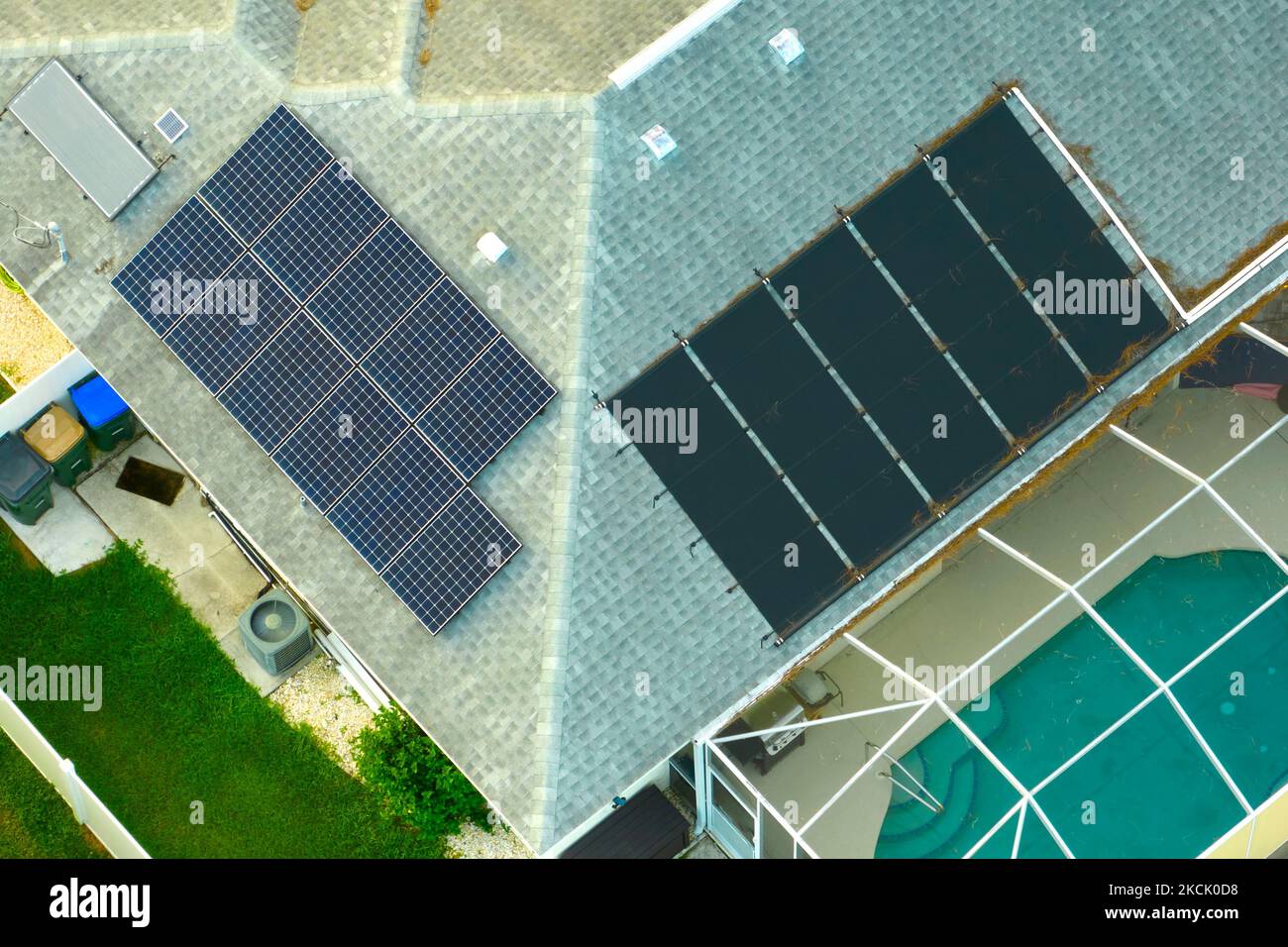 Standard american residential house with rooftop covered with solar