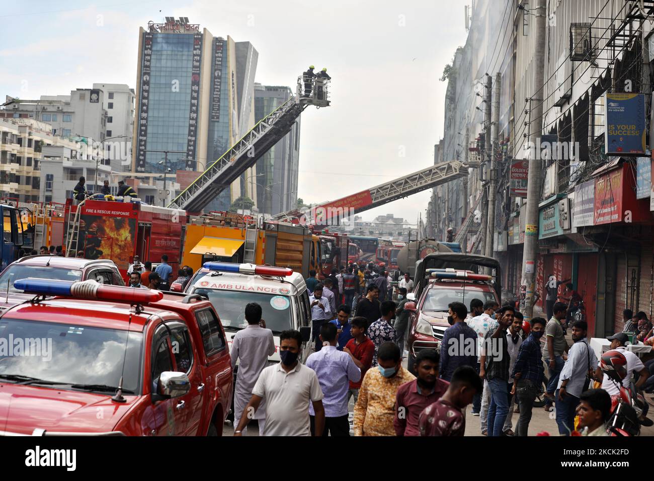 Firefighter work at a scene of a fire incident that broke out at a