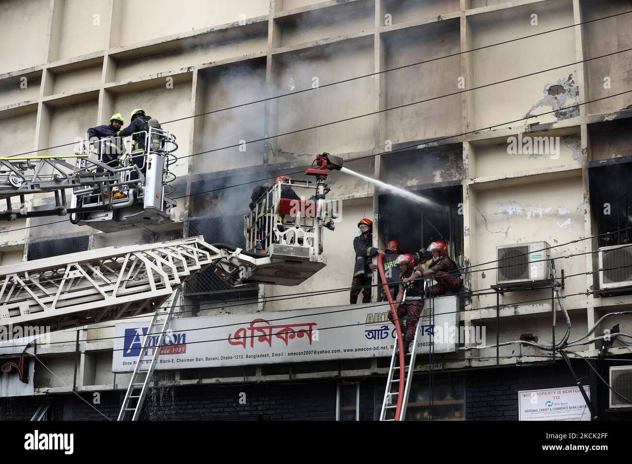 Firefighter work at a scene of a fire incident that broke out at a