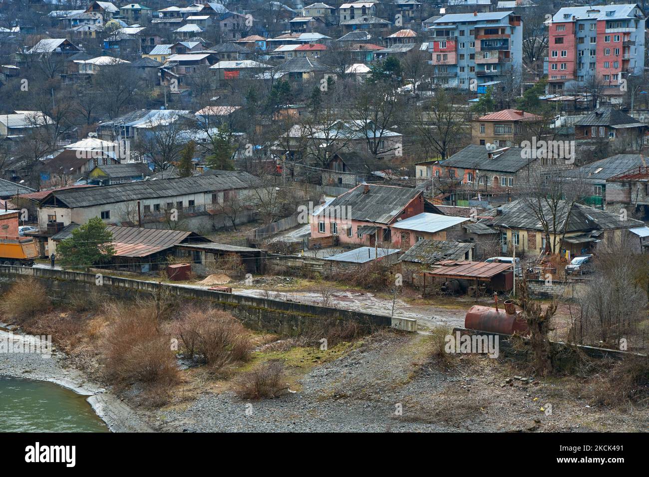 Small village in the mountains. Settlement in an ecologically clean