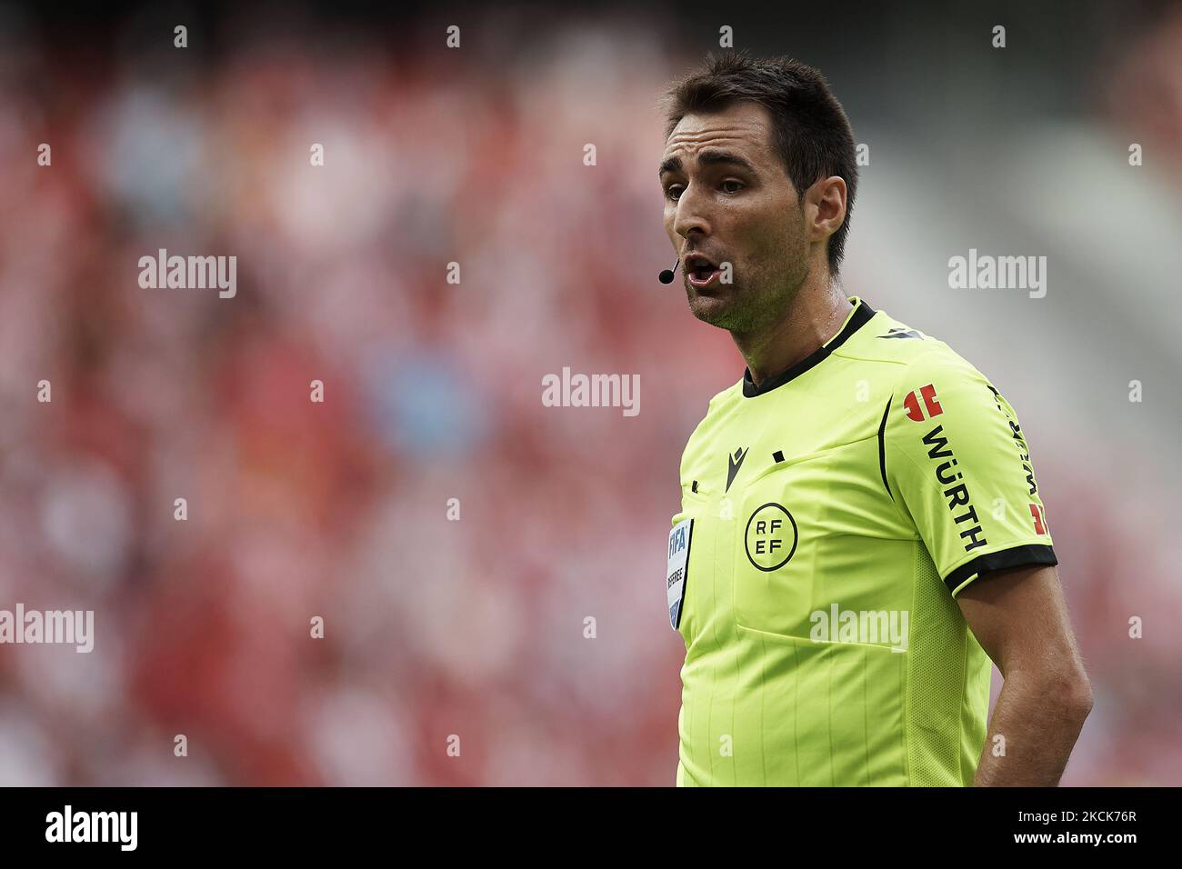 The referee Ricardo De Burgos Bengoetxea during the La Liga Santander match between Club Atletico de Madrid and Elche CF at Estadio Wanda Metropolitano on August 22, 2021 in Madrid, Spain. (Photo by Jose Breton/Pics Action/NurPhoto) Stock Photo