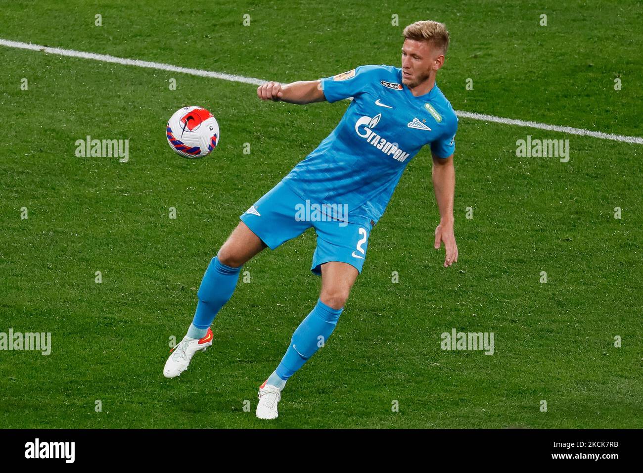 Dmitri Chistyakov of Zenit in action during the Russian Premier League match between FC Zenit Saint Petersburg and PFC CSKA Moscow on August 26, 2021 at Gazprom Arena in Saint Petersburg, Russia. (Photo by Mike Kireev/NurPhoto) Stock Photo