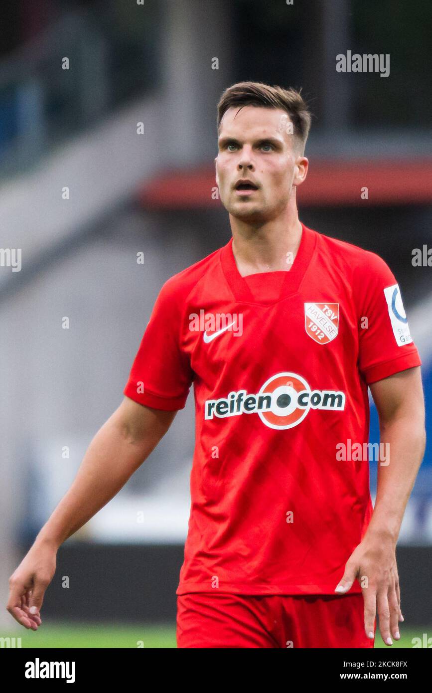 Yannik Jaeschke of havelse looks on during the 3. Liga match between TSV Havelse and Tuerkguecue Muenchen at HDI-Arena on August 25, 2021 in Hanover, Germany. (Photo by Peter Niedung/NurPhoto) Stock Photo