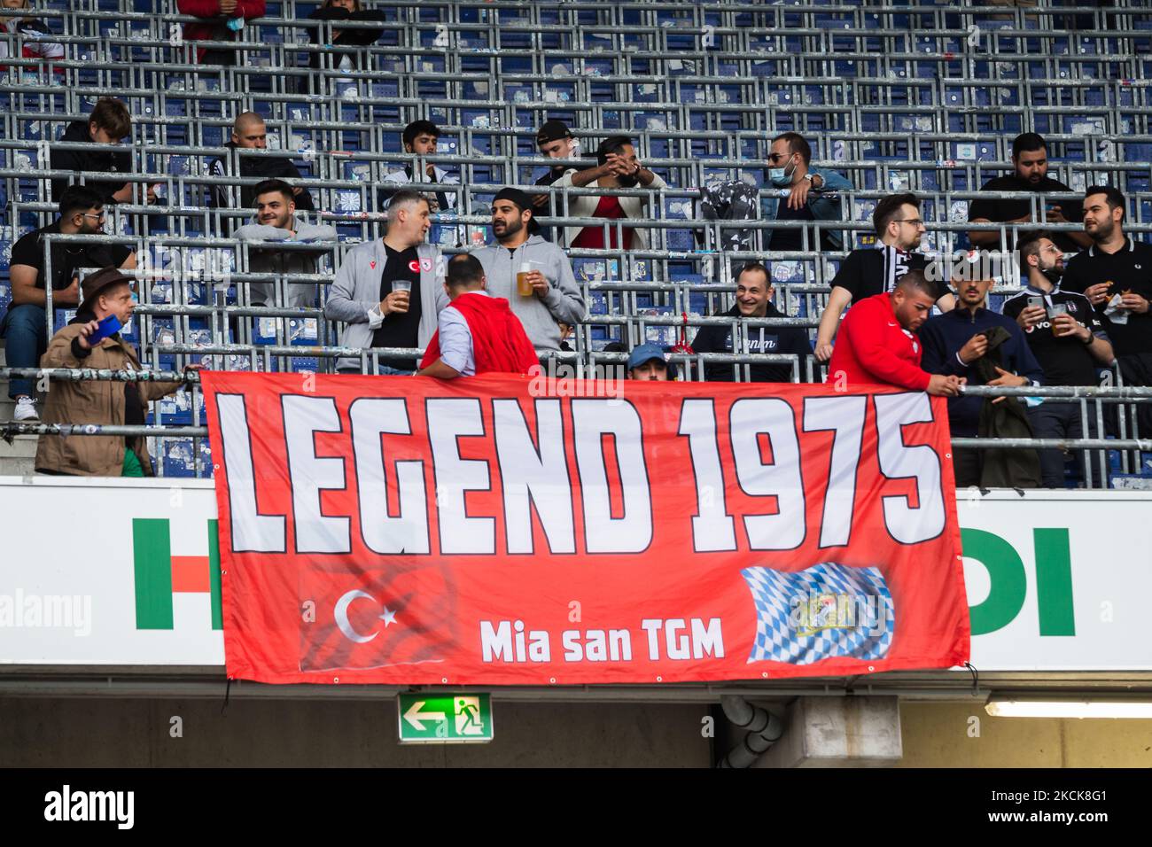 supporters of Tuerkguecue Muenchen prior the 3. Liga match between TSV Havelse and Tuerkguecue Muenchen at HDI-Arena on August 25, 2021 in Hanover, Germany. (Photo by Peter Niedung/NurPhoto) Stock Photo