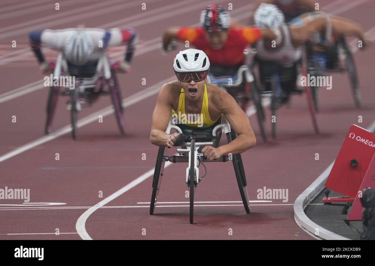 Madison de Rozario from Australia winning gold at 800m during athletics at the Tokyo Paralympics, Tokyo Olympic Stadium, Tokyo, Japan on August 29, 2021. (Photo by Ulrik Pedersen/NurPhoto) Stock Photo