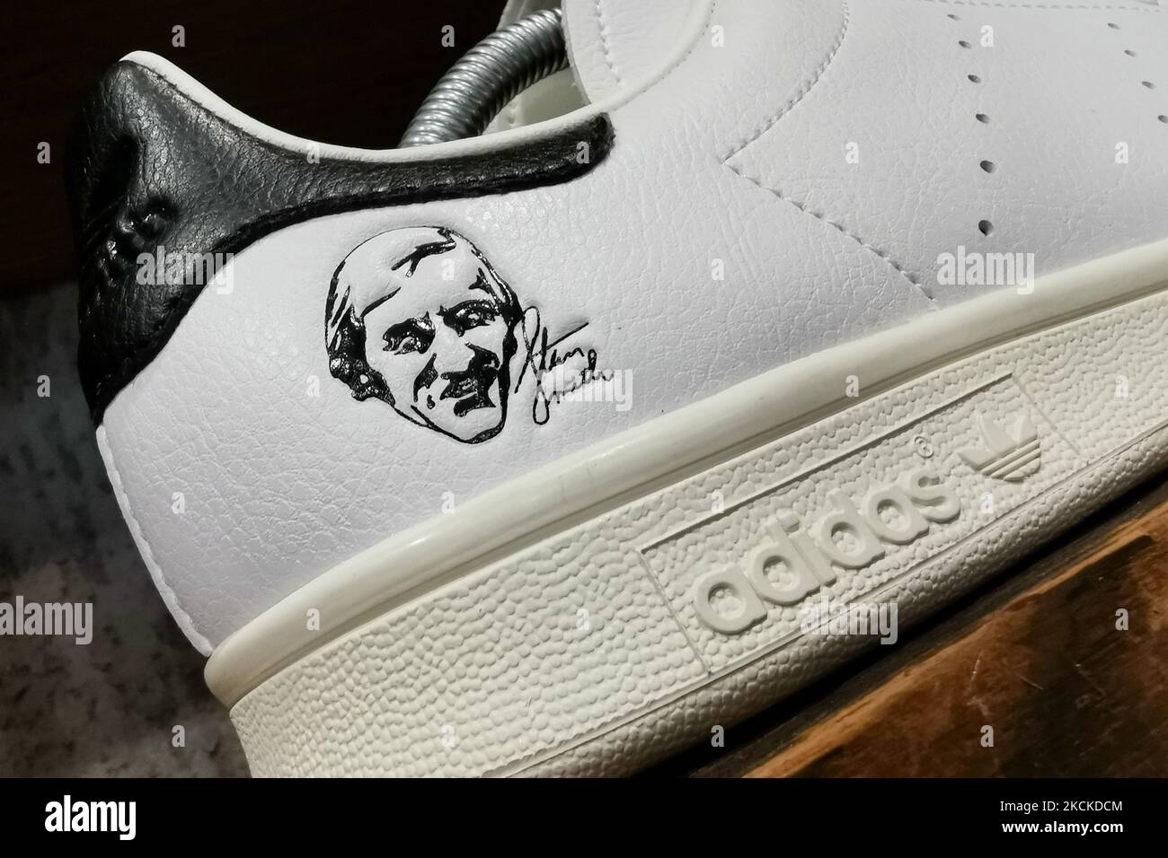 Adidas shoe with Stan Smith mark is seen in a store in krakow, Poland on August 26, 2021. (Photo by Beata Zawrzel/NurPhoto) Stock Photo