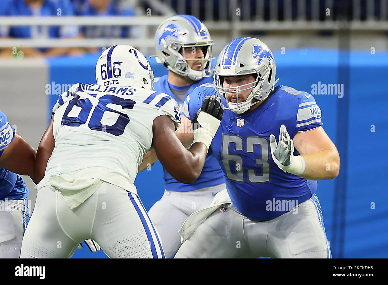 Detroit Lions center Evan Brown (63) plays during the first half