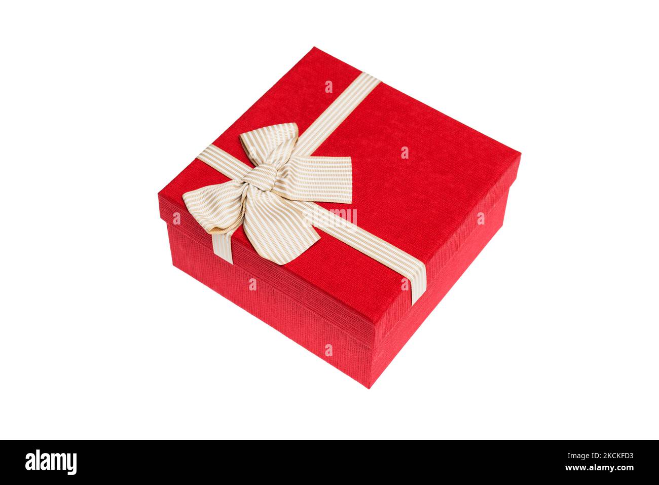 Red gift box with gold ribbon and bow isolated on white background ...